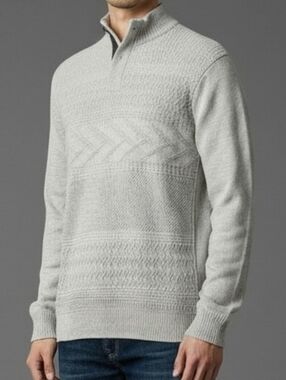Chaps Heather Gray 100% Cotton Vintage Mock Neck Button Collar Sweater L